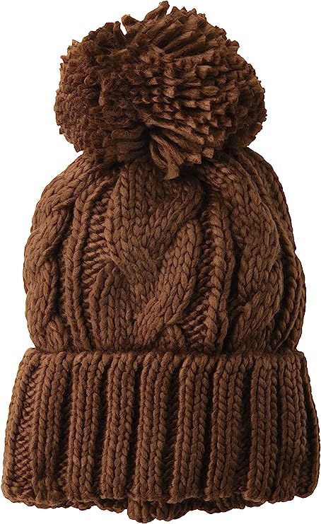 Amazon.com: Amazon Essentials Women's Chunky Cable Beanie with Yarn, Brown (DTM POM), One size : ... | Amazon (US)