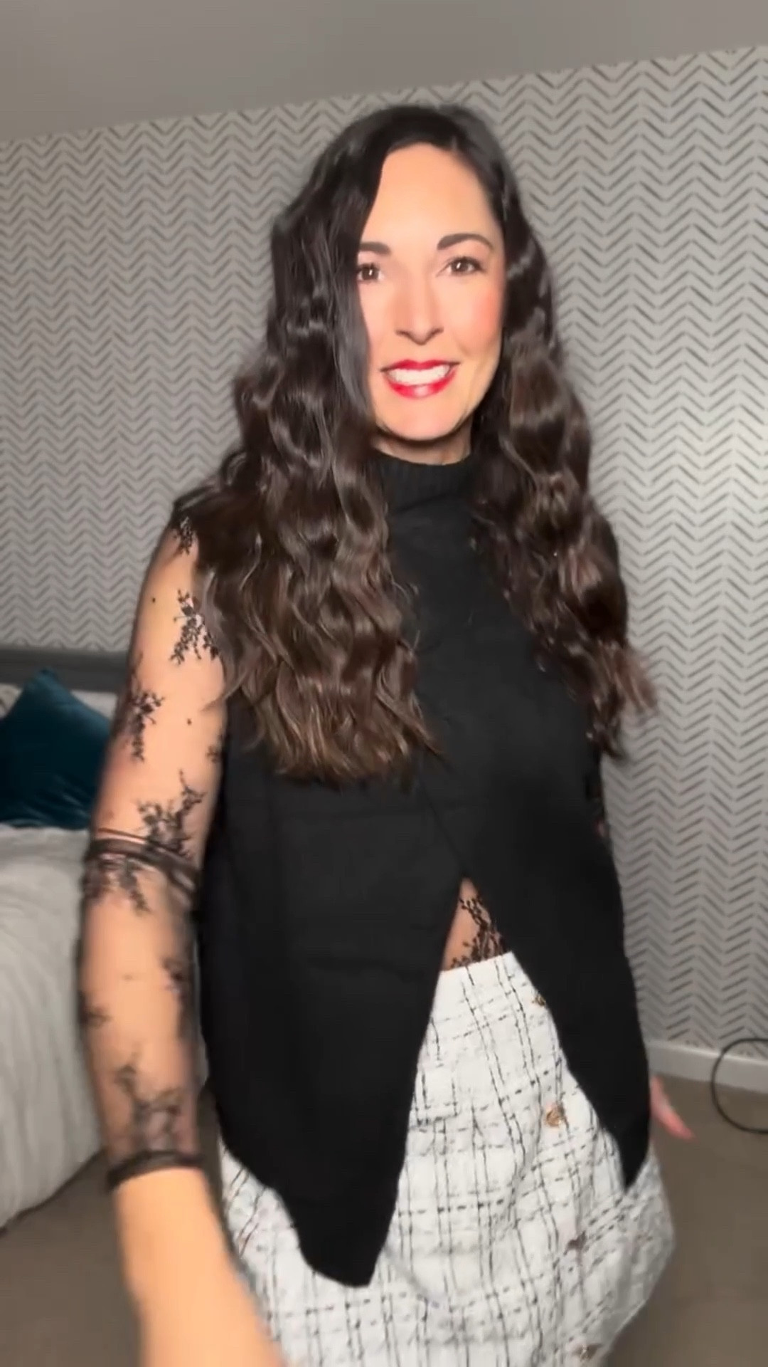 A cute and comfy winter dressy outfit!
I love these sheer tops that can be added to your sweater vests for added texture!  And this skirt from Cupshe is a winner! Love the black and white combo 😘
#cupshe

#reel #explore #fashion #womensfashion #style #amazonfinds #ootd #fashionblogger #amazon #ltkstyletip

#LTKHoliday #LTKootd