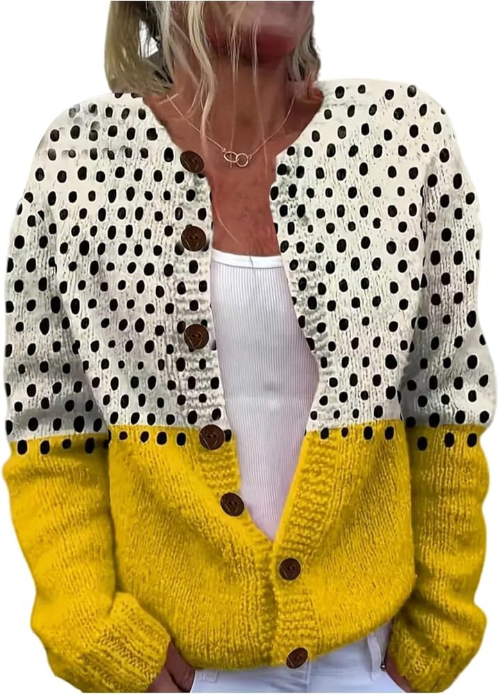 GORGLITTER Women's Polka Dots Sweater Color Block Long Sleeve Button Down Trendy Cardigan | Amazon (US)