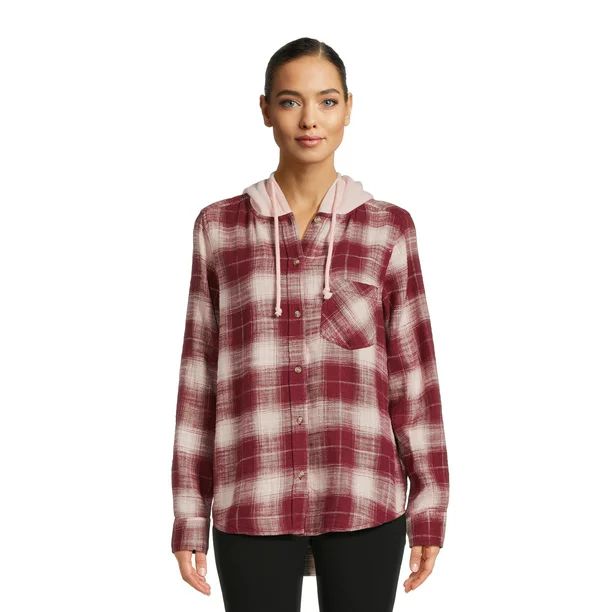 Time and Tru Women's Button Down Hooded Flannel Shirt, Sizes XS-3XL | Walmart (US)