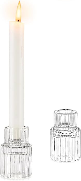 Glasseam Glass Taper Candle Holders 2 Pcs Small Candlestick for Table Decor | Amazon (US)