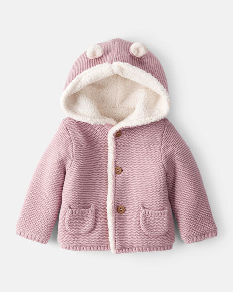 Baby Girl Sherpa Lined Cotton Long-Sleeve Jacket - Pink | Carter's Inc