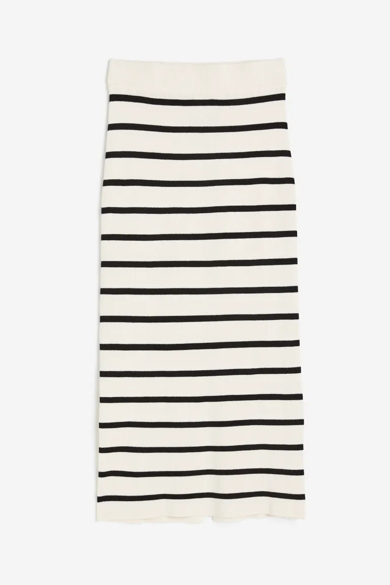 Rib-knit skirt - Cream/Black striped - Ladies | H&M GB | H&M (UK, MY, IN, SG, PH, TW, HK)