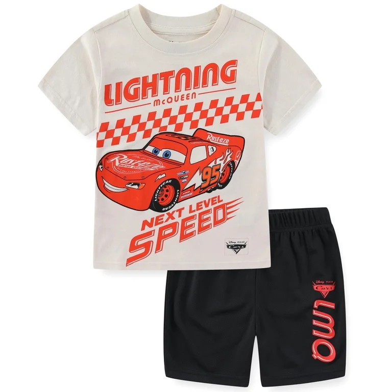 Disney Cars Lightning McQueen Short Sleeve T-Shirt and Mesh Short Set (Boys), 2 Piece Set, Sizes ... | Walmart (US)