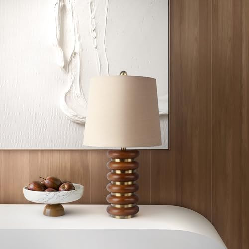 Abani Table Lamp Thalia Stacked Ring 21.5” – Mid-Century Modern Brown Wood Base with Wheat Li... | Amazon (US)