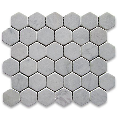 Carrara White Italian Carrera Marble Hexagon Mosaic Tile 2 inch Tumbled | Amazon (US)