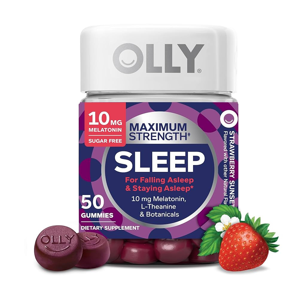 OLLY Max Strength Sleep Gummy, 10mg Melatonin, L-Theanine, Chamomile, Lemon Balm, Sugar Free, Veg... | Amazon (US)
