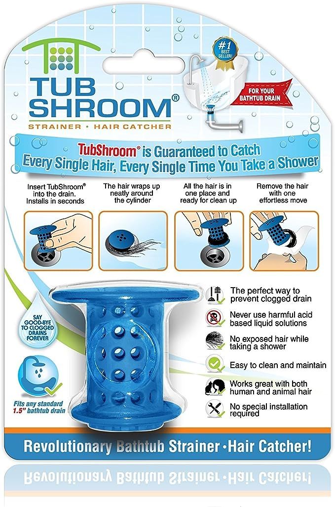TubShroom The Revolutionary Tub Drain Protector Hair Catcher/Strainer/Snare, Blue | Amazon (US)