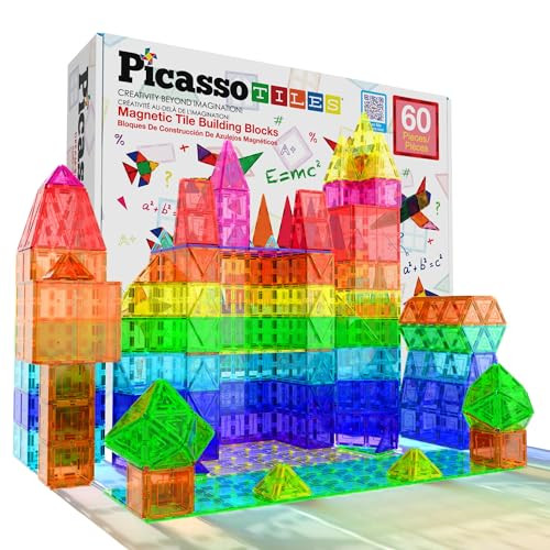 PicassoTiles 60 Piece Set 60pcs Magnet Building Tiles Clear Magnetic 3D Blocks Construction Playboards - Creativity beyond Imagination, Inspirational, Recreational, Educational, Conventional | Amazon (US)