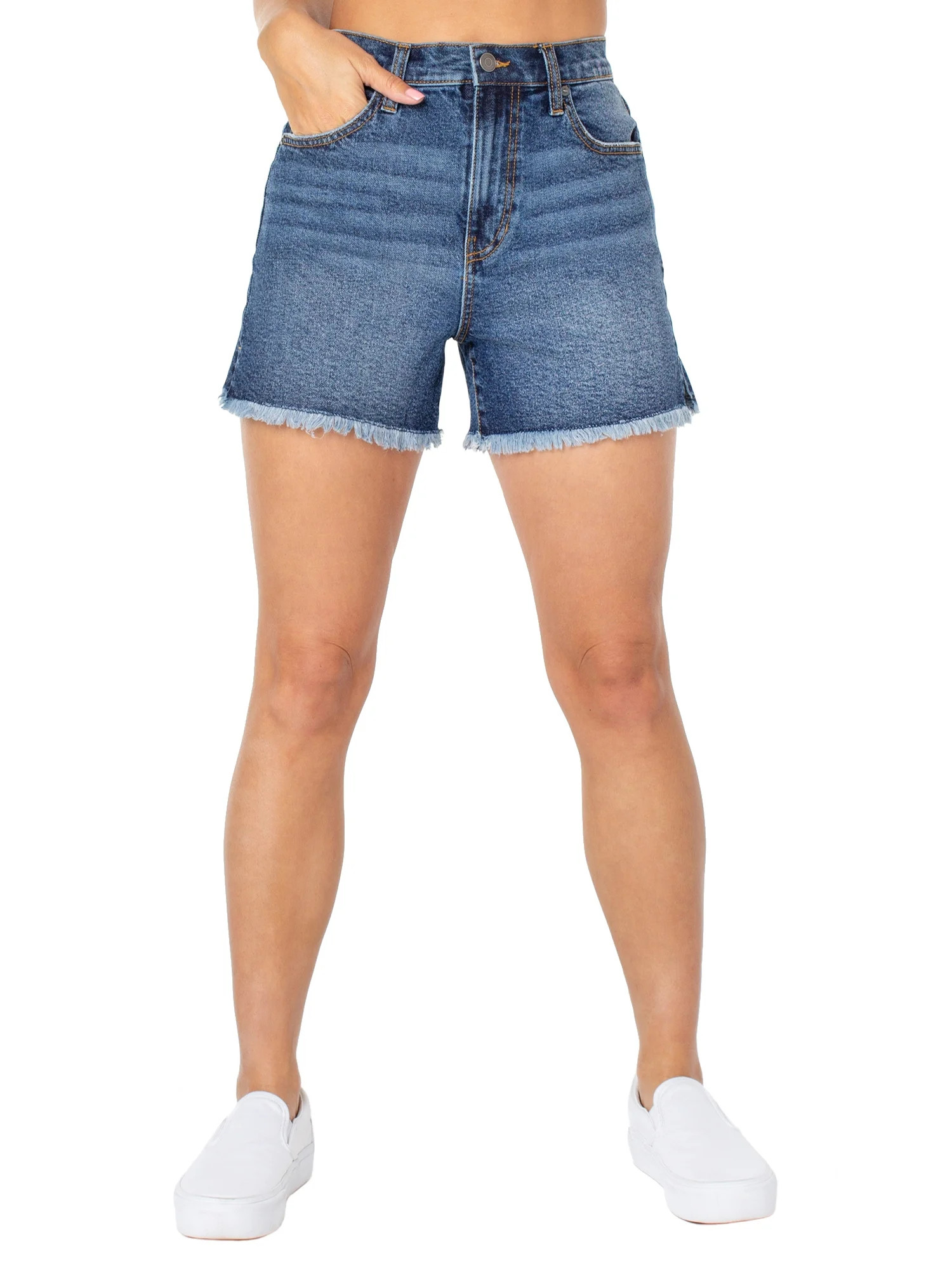 Celebrity Pink Junior Women's Frayed Hem High Rise Short | Walmart (US)