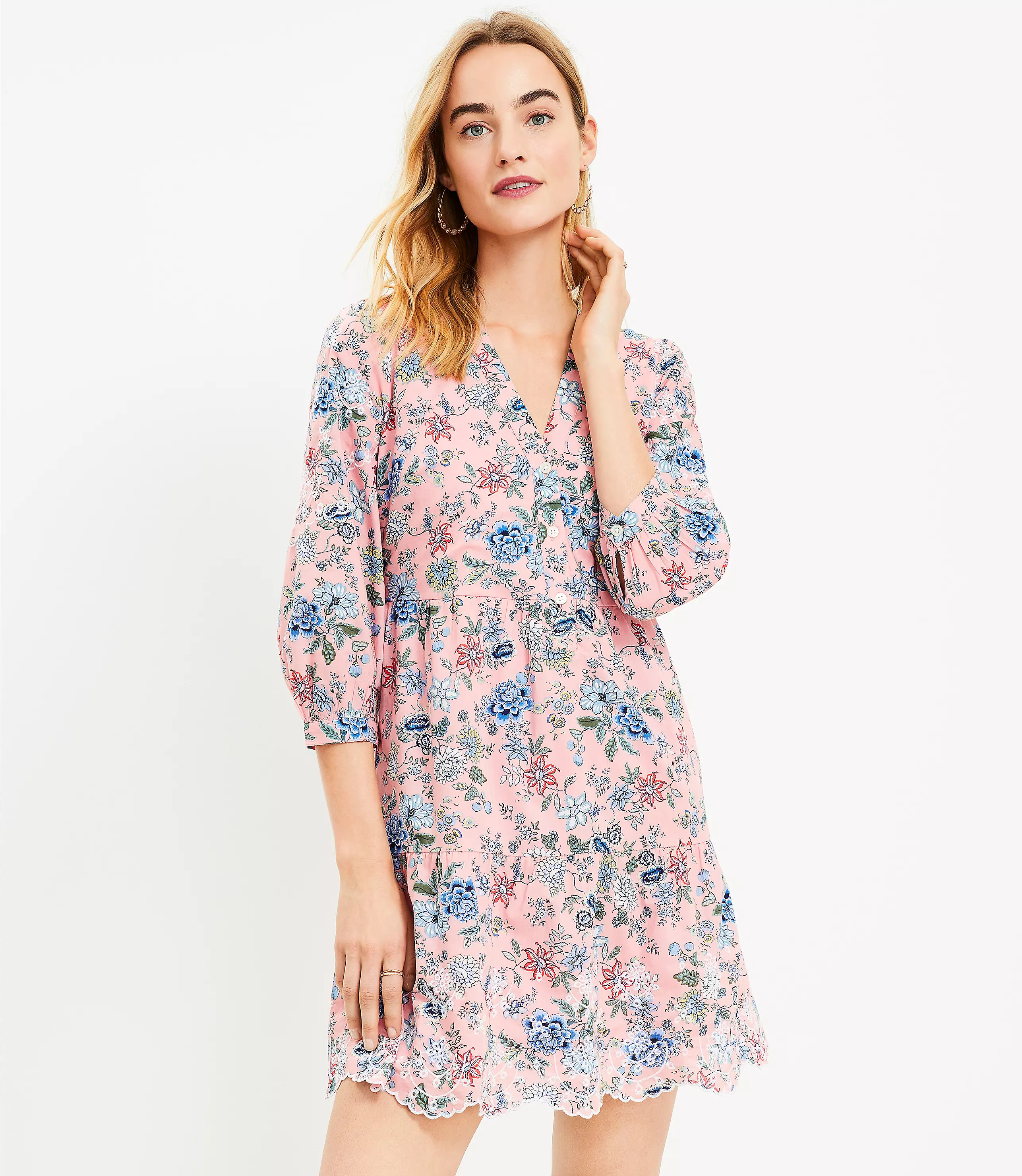 Floral Embroidered Swing Shirtdress | LOFT