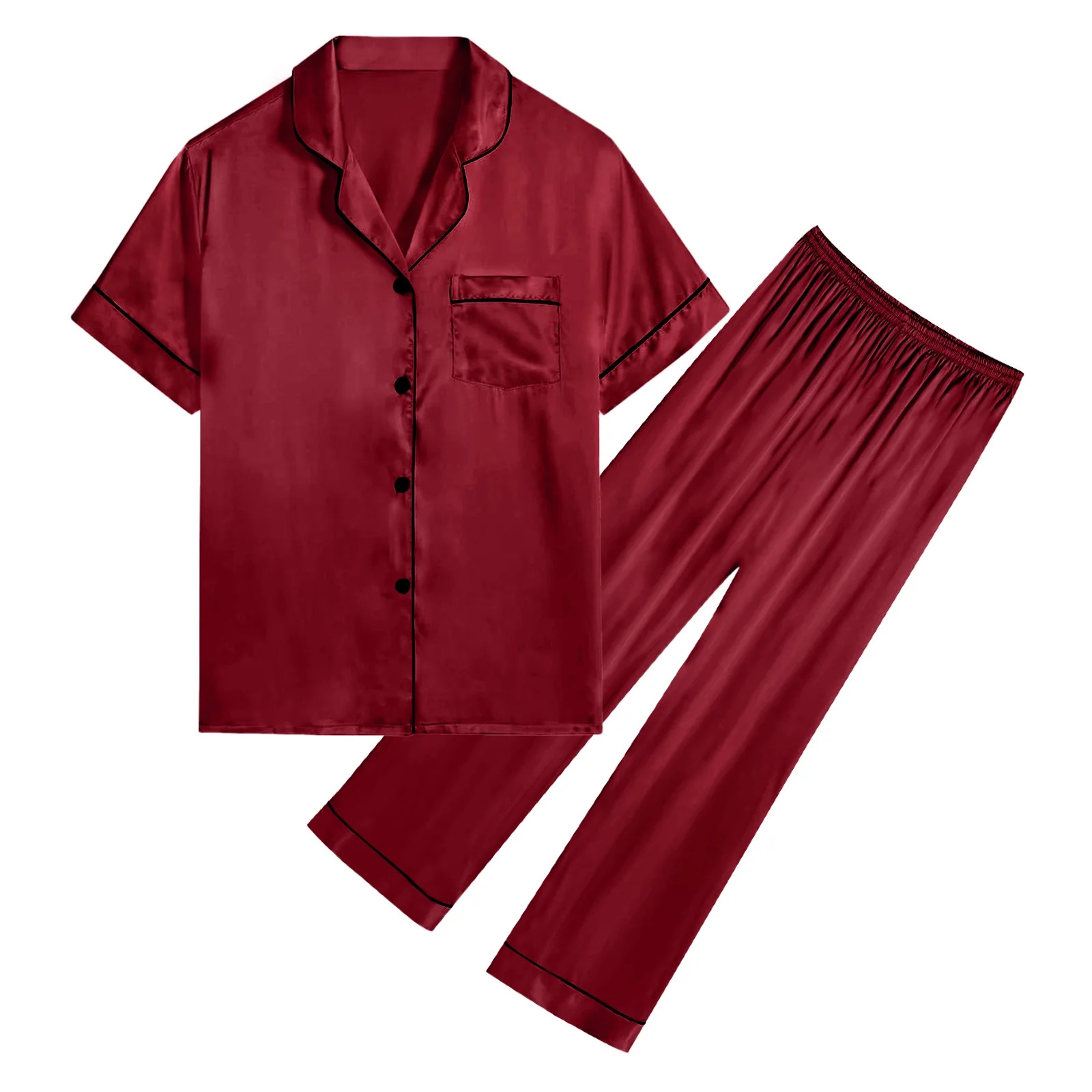 DAKIMOE Silk Satin Pajamas Set for Women Two-Piece Short Sleeve Shirt with Long Pajama Pant Set S... | Walmart (US)