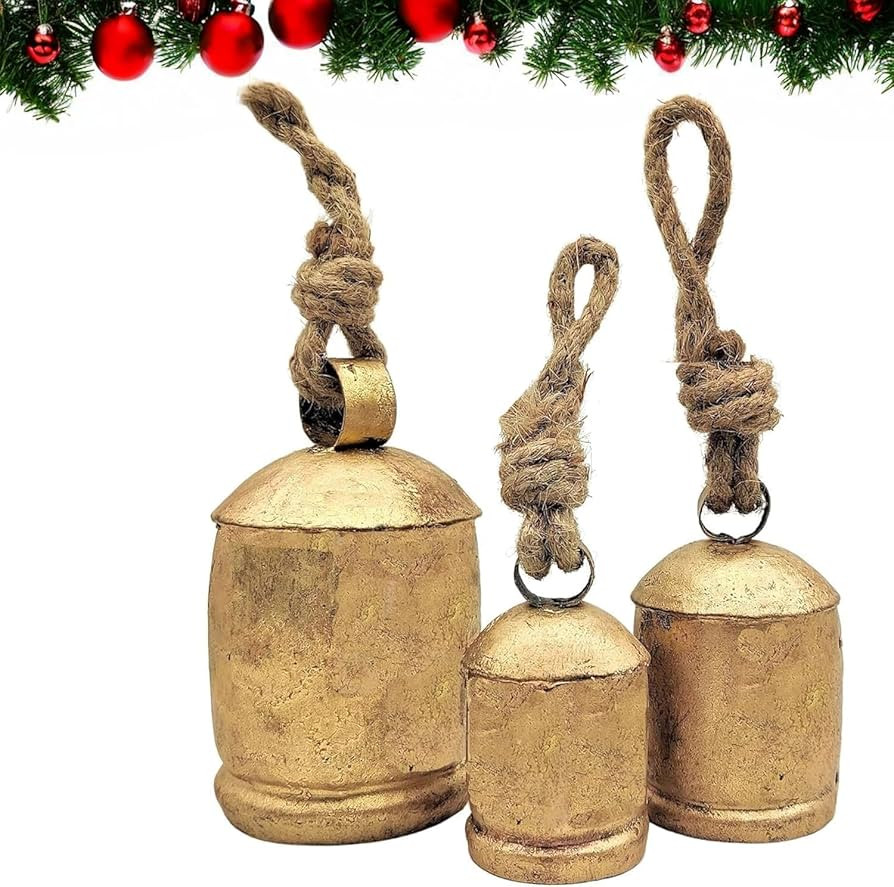 Cow Bell – Vintage Christmas Decor | Handmade Metal Holiday Decor with Jute Rope | Vintage Nois... | Amazon (US)