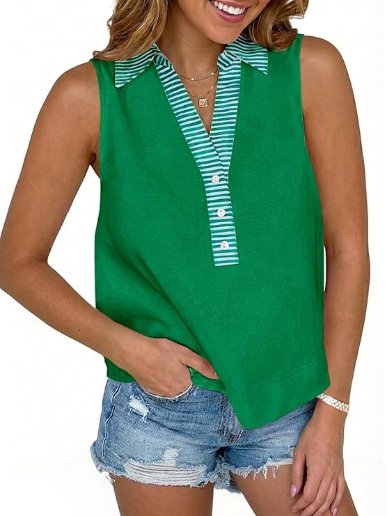 Tankaneo Womens V Neck Cropped Tank Tops Summer Dressy Casual Loose Fit Sleeveless Shirts Button ... | Amazon (US)