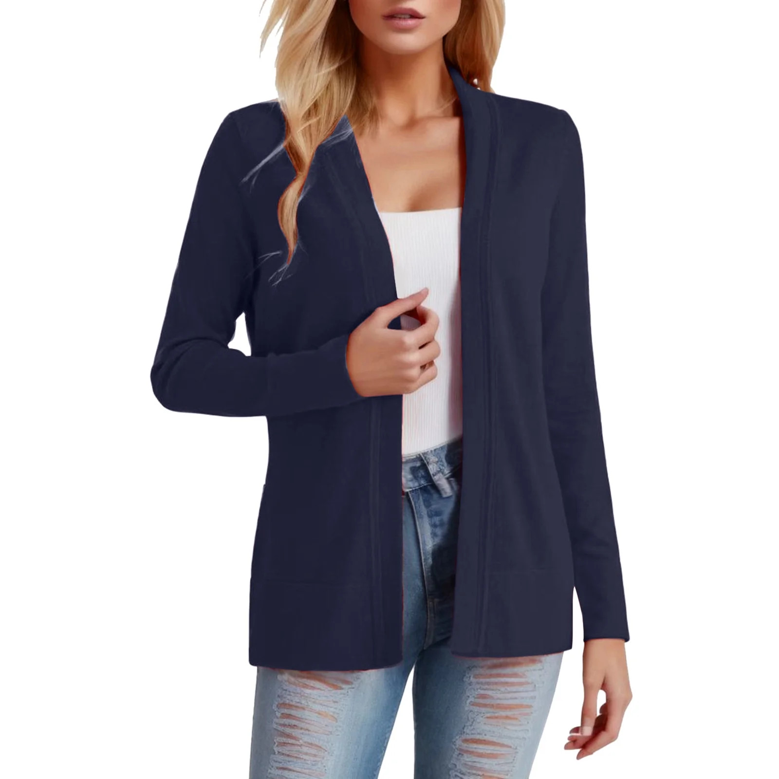 eileial Women's Long Sleeve Casual Blazer Work Office Bussiness Jacket with Pocket,Blue L | Walmart (US)