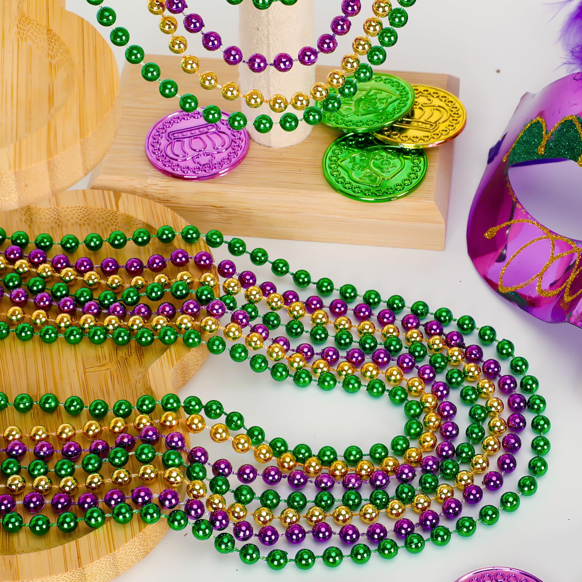 144PCS Mardi Gras Beads, Mardi Gras Green Purple Gold Metallic Beads Necklaces Accessories Bulk, ... | Amazon (US)