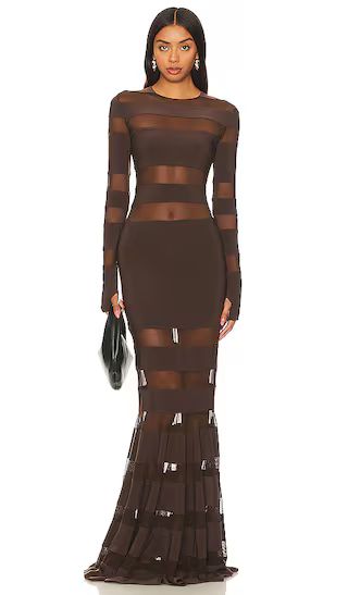 Spliced Dress Fishtail Gown in Chocolate & Chocolate Mesh | Revolve Clothing (Global)