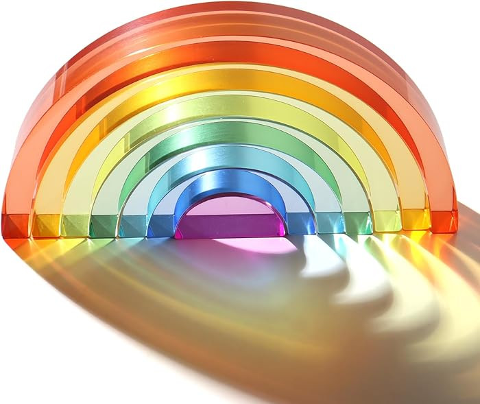 Dinhon Acrylic Rainbow Blocks Set - 7 Colors Graduated Arch Blocks, Gem Rainbow Stacker Toy for 1... | Amazon (US)