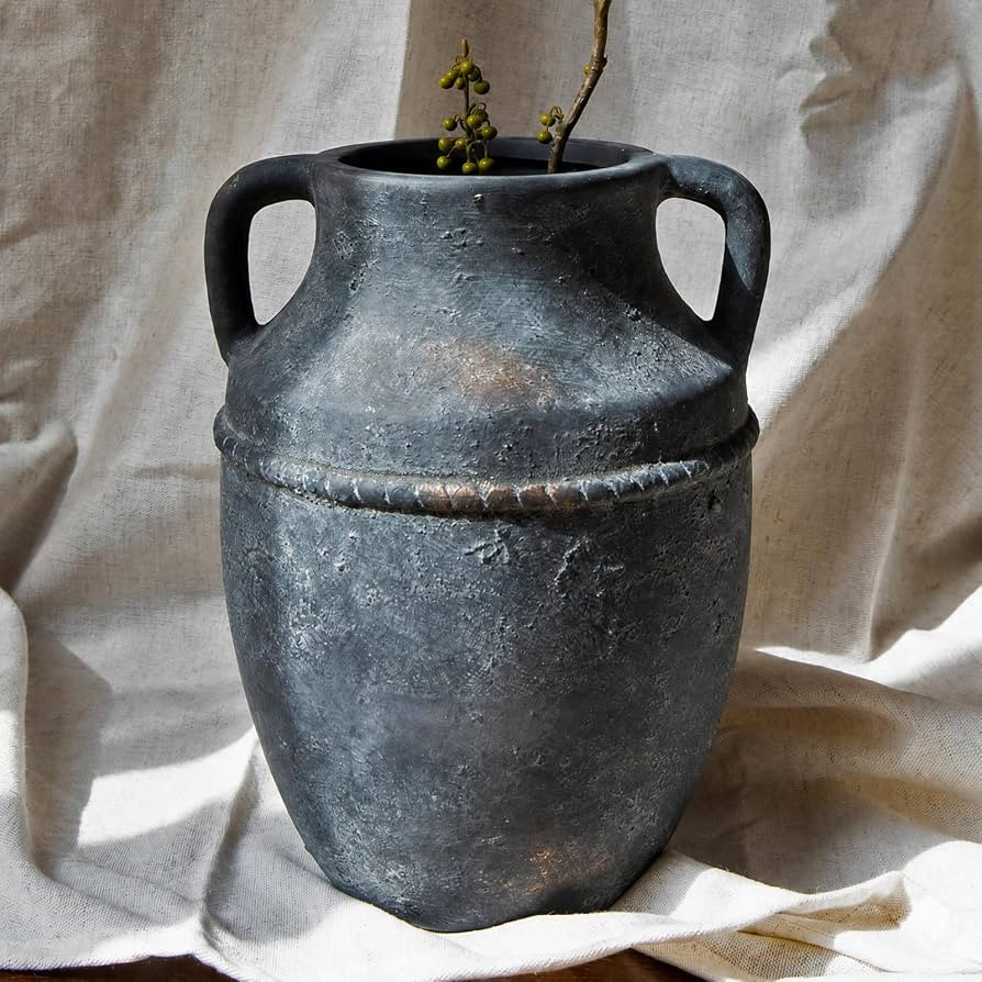 9" Vintage Ceramic Vase with Handles, Rustic Farmhouse Home Decor | Amazon (US)