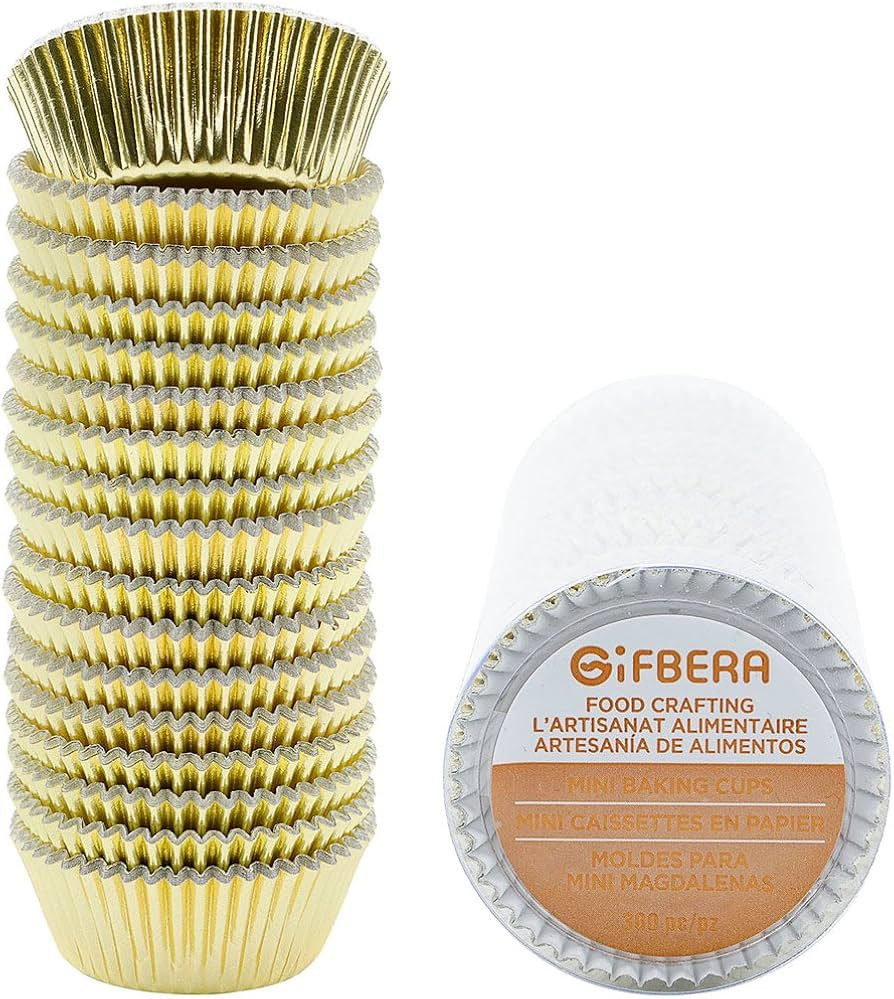 Gifbera Mini Foil Baking Cups Gold, 300-Count Bright Foil Paper Gold Cupcake Liners Mini Size | Amazon (US)