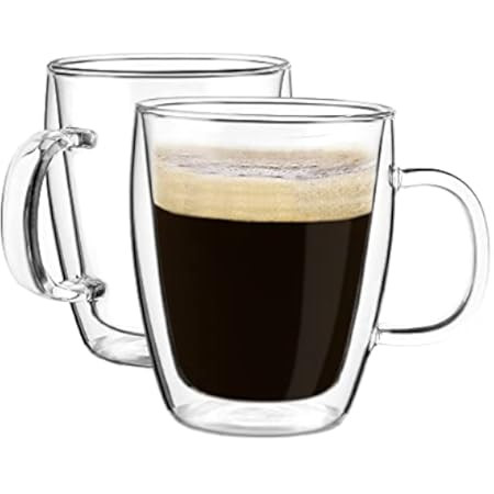Double Wall Glass Coffee mugs, (Set of 2) 12 Ounces-Clear Glass Coffee Cups with Handle,Insulated Co | Amazon (US)