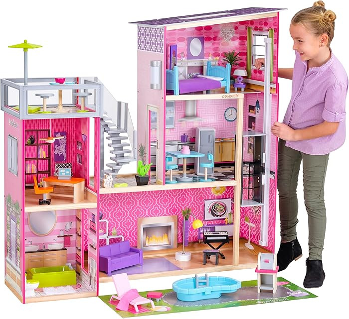 KidKraft Uptown Wooden Modern Dollhouse with Lights & Sounds, Pool and 36 Accessories | Amazon (US)