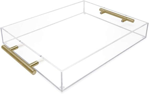 Isaac Jacobs Clear Acrylic Serving Tray (11x14) with Gold Metal Handles, Spill-Proof, Stackable... | Amazon (US)