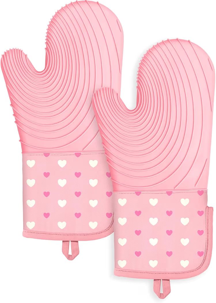 Slohif Long Silicone Oven Mitts Heat Resistant for Women - 2 Pcs Heart 100% Cotton Oven Gloves, N... | Amazon (US)