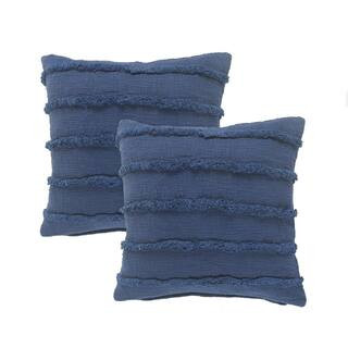 LR Home Renee Dark Blue Solid Tufted 100% Cotton 20 in. x 20 in. Indoor Throw Pillow (Set of 2) 5... | The Home Depot
