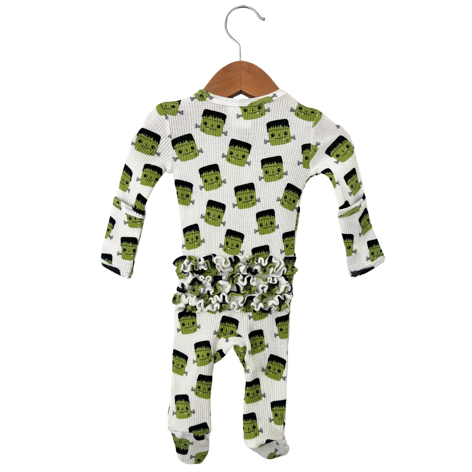 Organic Waffle Ruffle Zip Footie, Halloween Monster | SpearmintLOVE