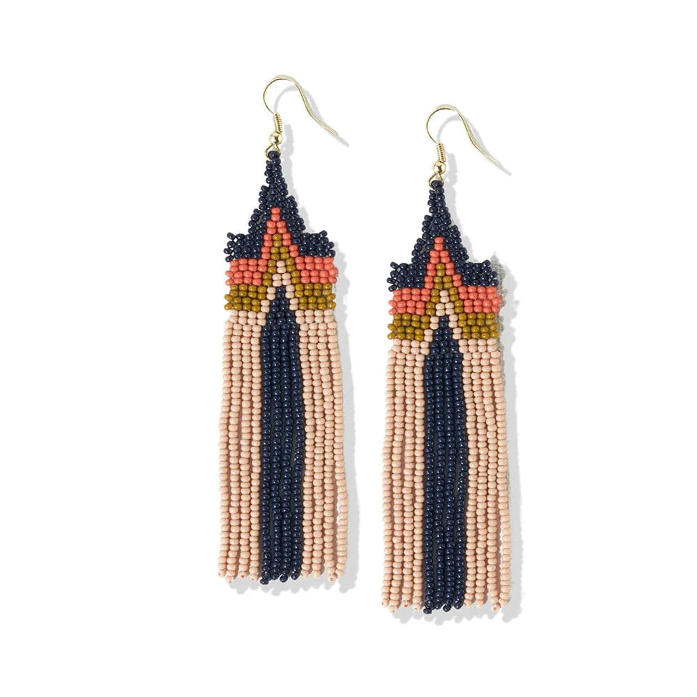 Danielle Peak Beaded Fringe Earrings Navy | INK+ALLOY