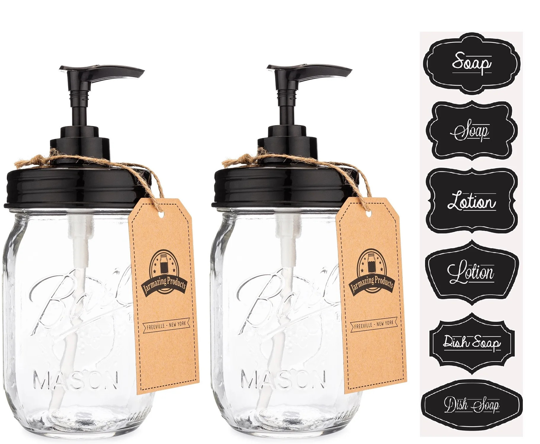 Jarmazing Products Black Mason Jar Soap Dispenser Jars - 2 pack - Rust proof plastic with Genuine... | Walmart (US)