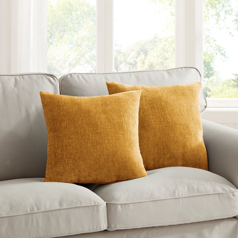 Gold Solid Chenille Decorative Pillow Set, Mainstays, 18" x 18", 2 Pieces | Walmart (US)