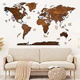 HYPERI Wooden Map of The World for Wall, Xtra Large Wood Art Wall Decor, Travel Map World, Walnut World Map Wall Art, Mapa Mundi Para Pared, Wall Map of World, 2D Wall Decor, Gifts for Dad (X-Large) | Amazon (US)