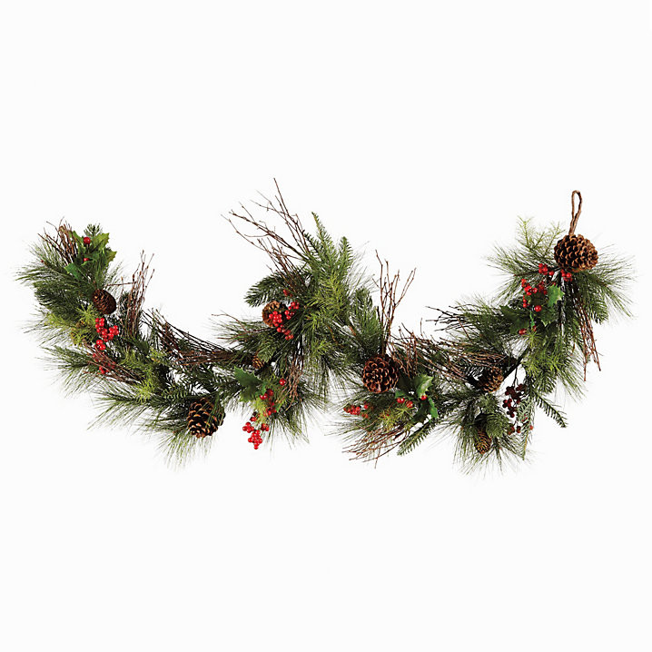 Mixed Pine & Berry Garland with Holly & Pinecones for Covered Areas | Ballard Designs, Inc.