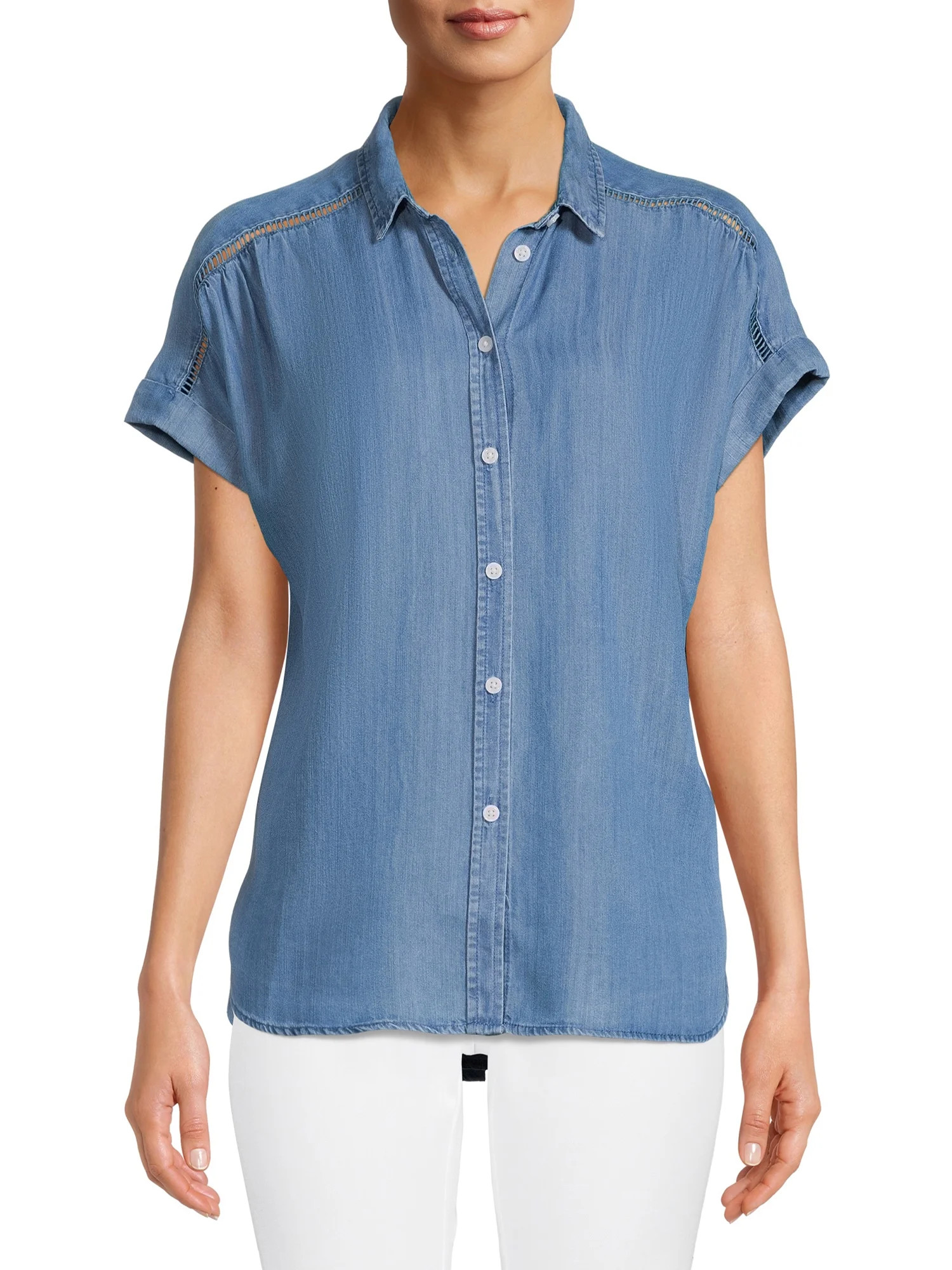 Time And Tru Women's Roll Cuff Shirt - Walmart.com | Walmart (US)