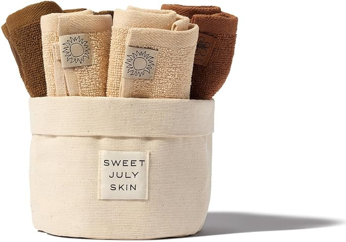 SWEET JULY Skin Face Towel Set Day & Night, Makeup Removal, 100% Cotton, Soft, Absorbent, Daily U... | Amazon (US)