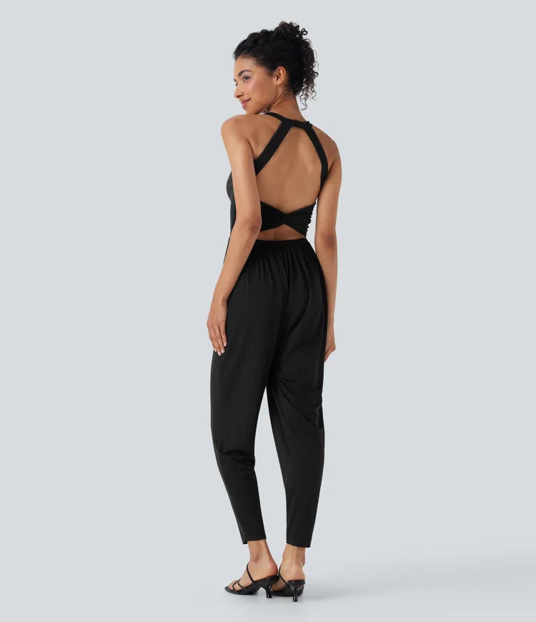 Women’s U Neck Harem Casual Jumpsuit with Pockets-Easy Peezy Edition D-F Cups - Halara | HALARA