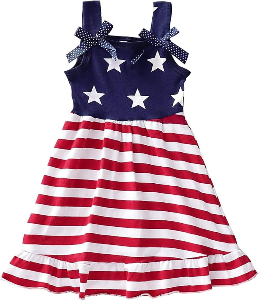 CM-Kid Little Girls Dress Summer Toddler Girl Clothes 4th of July Dress Kids 2-8 Years | Amazon (US)