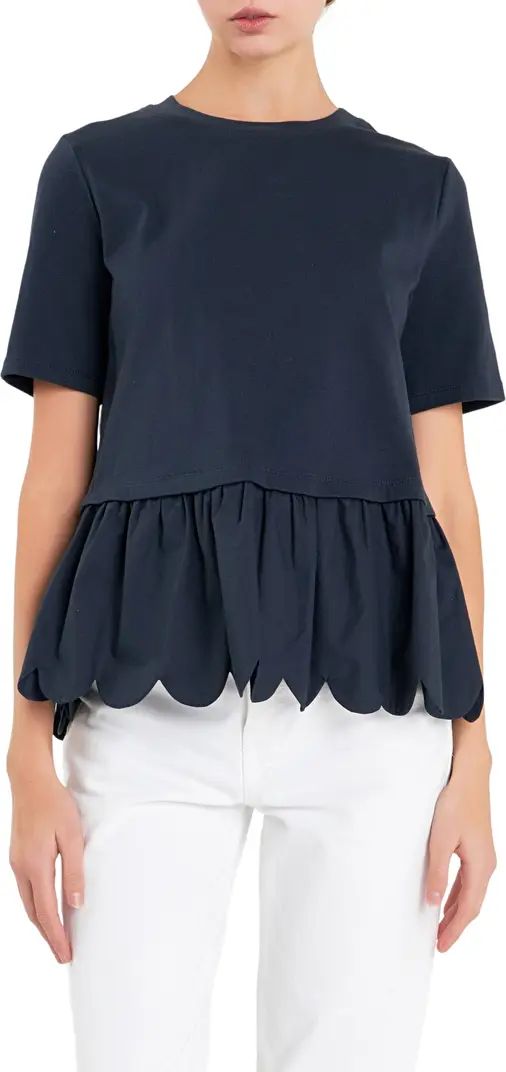 Mixed Media Scallop Peplum Cotton Top | Nordstrom