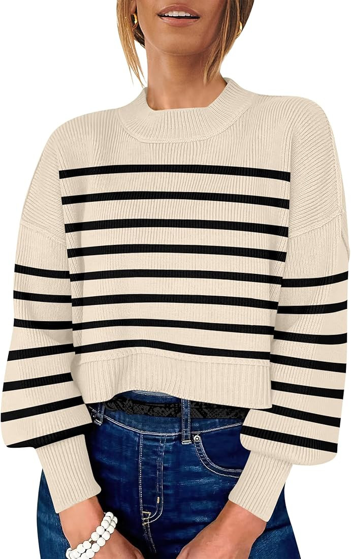 ANRABESS Women Crewneck Cropped Sweater Batwing Sleeve 2023 Trendy Oversized Side Slit Ribbed Kni... | Amazon (US)