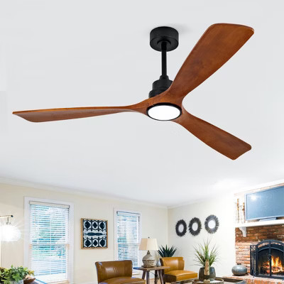 60 Inch Solid Wood Ceiling Fan With Remote And LED Light, Modern Ceiling Fan With Reversible DC Motor And 6 Speed Control For Bedroom Living Spaces | Target