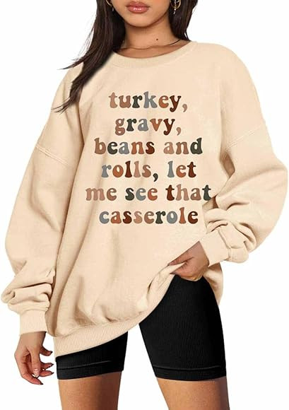 UNIQUEONE Women's Oversized Thanksgiving Sweatshirt Turkey Gravy Beans Sweatshirts Thanksgiving T... | Amazon (US)