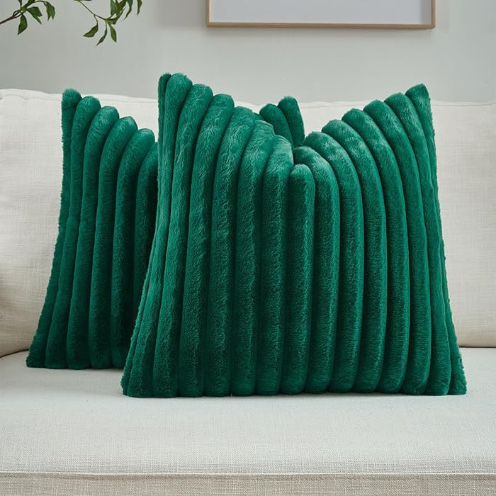 FUTEI Decorative Throw Pillow Covers, 18x18 Inch, Emerald Green Striped | Amazon (US)