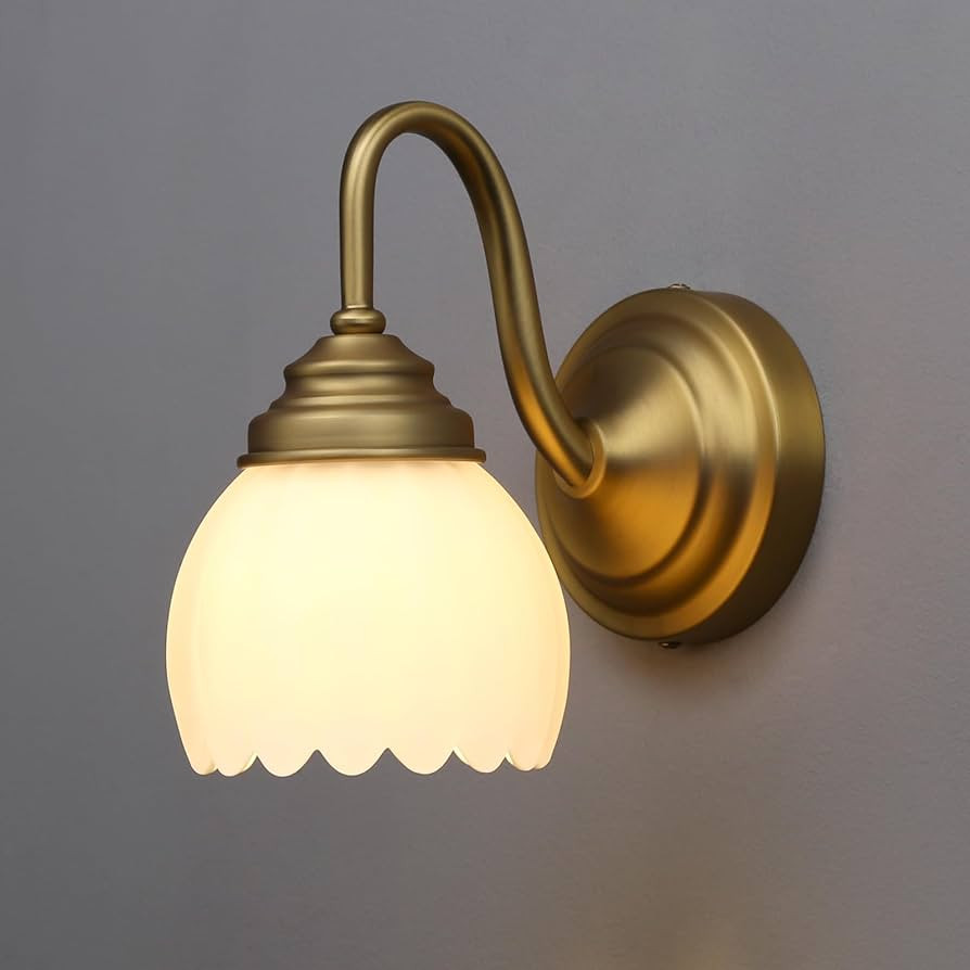 Phansthy Vintage Brass Boho Wall Sconces, Hardwired Wall Lights with Tulip Glass Lampshade, Brass... | Amazon (US)