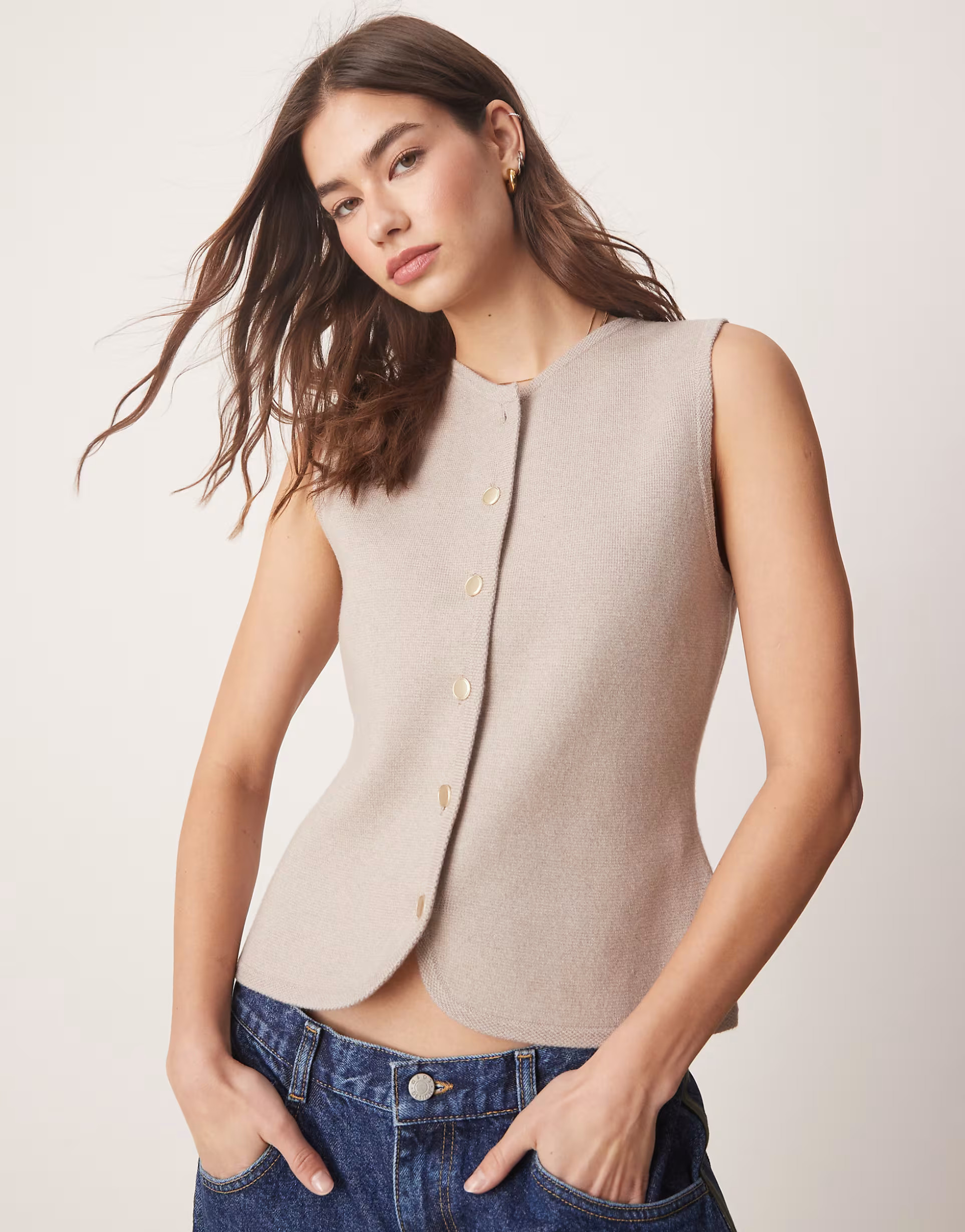 Abercrombie & Fitch high neck button through knit vest in taupe | ASOS | ASOS (Global)