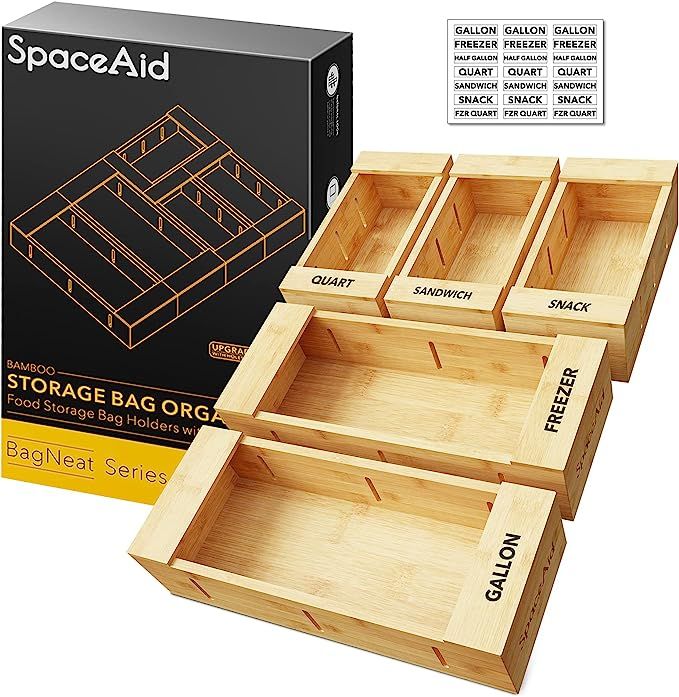 SpaceAid Bag Storage Organizer for Kitchen Drawer, Bamboo Organizer, Compatible with Gallon, Quar... | Amazon (US)