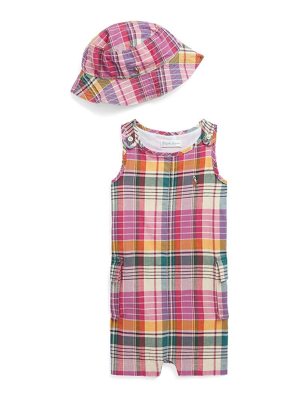 Baby Boy's Madras Hat & Shortall Set - Pink Cream Multi - Size 9 Months | Saks Fifth Avenue