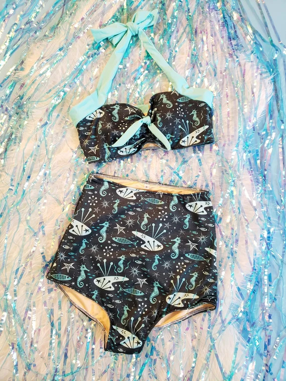 Under the sea mid century print high waist bikini - Made to order | Etsy (US)