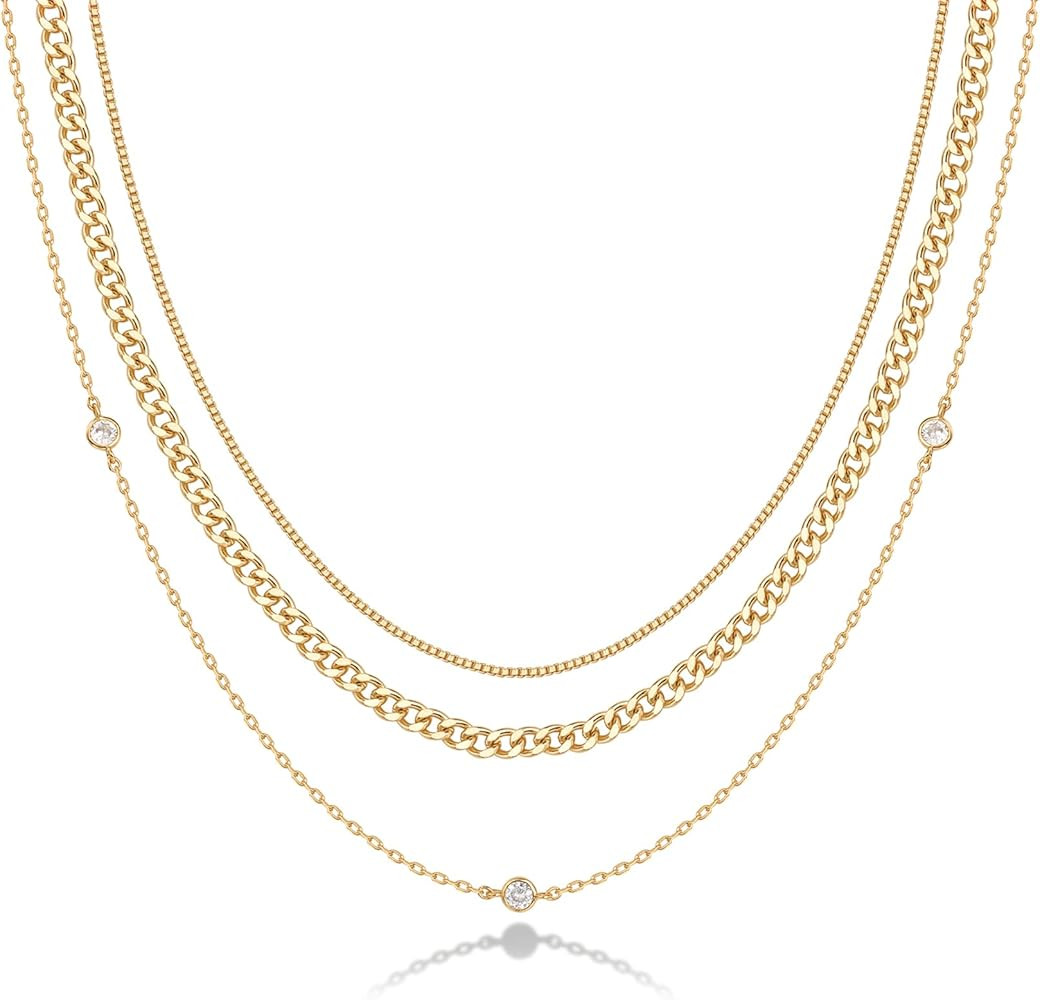 PAVOI 14K Gold Plated Dainty Layering Necklaces for Women | Snake Chain, Curb Link, Paperclip Lay... | Amazon (US)